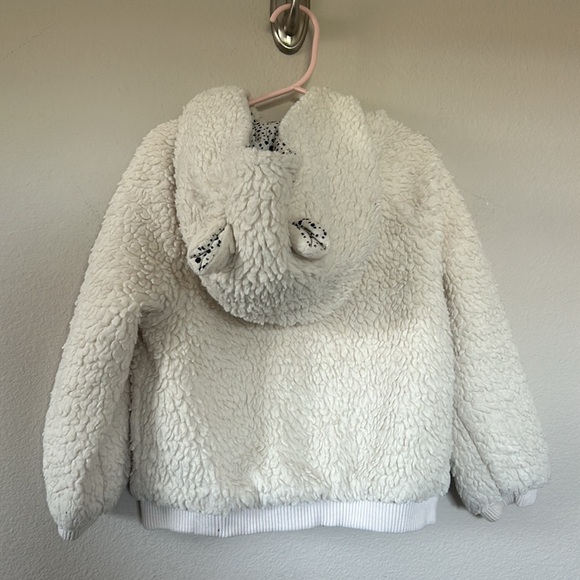 Gap Kids Girls Sherpa Bear Ear Hooded Cream Zip Up Jacket - Picture 4 of 6